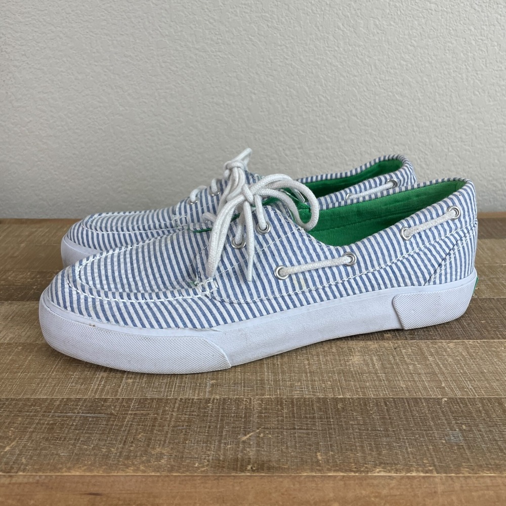 Polo by Ralph Lauren Blue & White Striped Canvas Boat Shoes - Picture 2 of 9